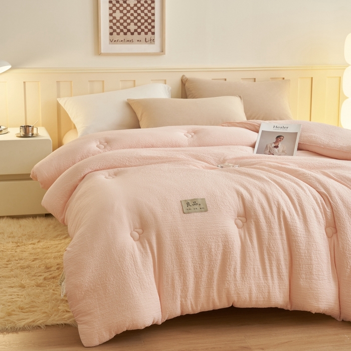 91家纺网 家纺一手货源 找家纺 子由 2024新款b类韩系邹邹格大豆纤维冬被被子被芯 邹邹格-浅粉