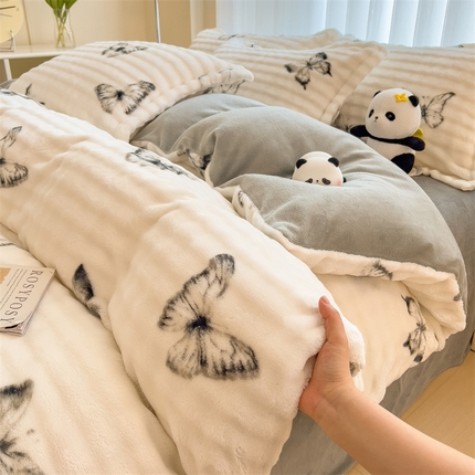 91家纺网 家纺一手货源 找家纺 （总）兄弟坊 2024新款泡泡印花兔毛绒四件套