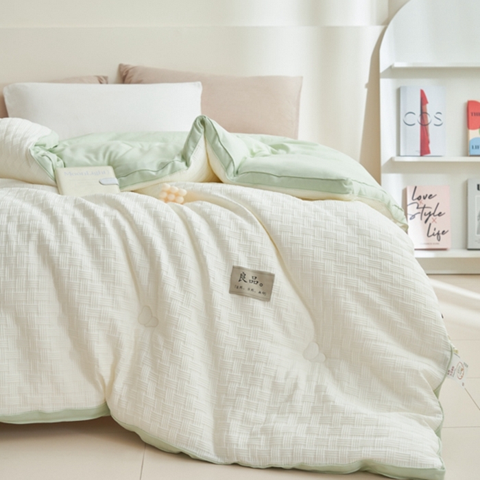 91家纺网 家纺一手货源 找家纺 2024新款b类针织良品格大豆纤维冬被被子被芯 良品格-白+绿