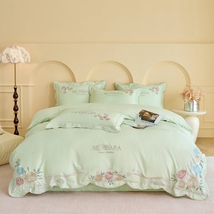 91家纺网 家纺一手货源 找家纺 （总）紫桐 Lila lndus 2025新款50s双股长绒棉居家系列四件套-花间溢彩