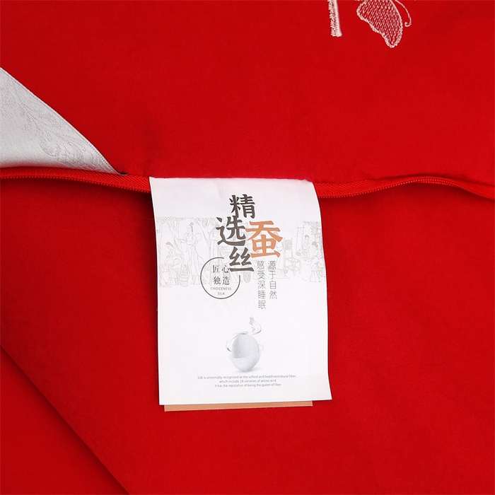 91家纺网 家纺一手货源 找家纺 恒鑫 2025新款全棉绣花桑蚕丝冬被春秋被拉链二合一子母被 红色