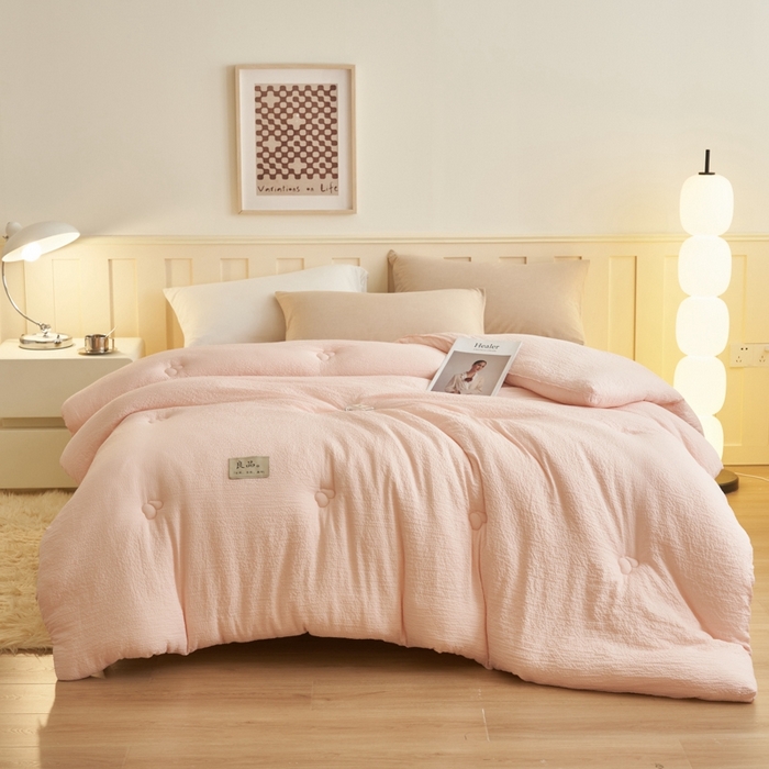 91家纺网 家纺一手货源 找家纺 子由 2024新款b类韩系邹邹格大豆纤维冬被被子被芯 邹邹格-浅粉