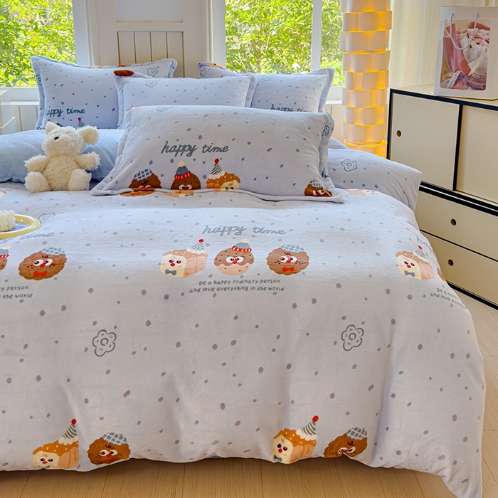 91家纺网 家纺一手货源 找家纺 狂想家 2025新款加厚牛奶绒卡通印花四件套 趣多多