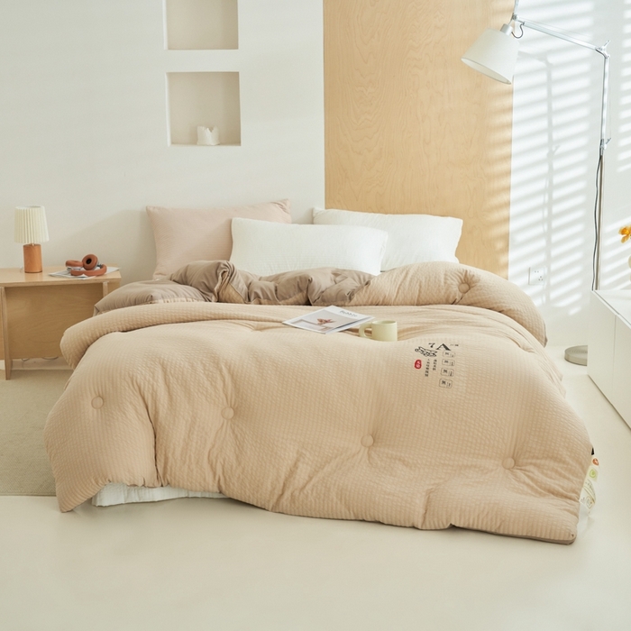 91家纺网 家纺一手货源 找家纺 子由 2024新款b类泡泡格7A抗菌大豆纤维冬被被子被芯 泡泡格-浅咖