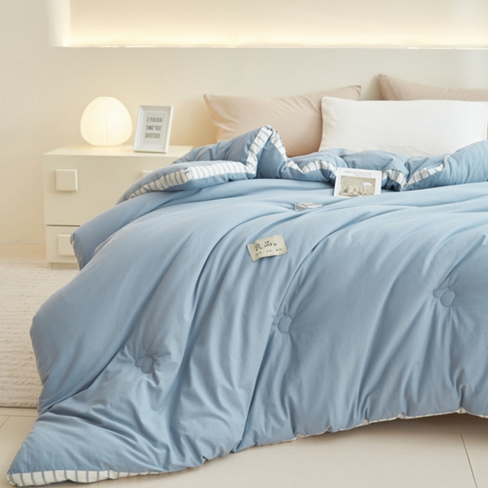 91家纺网 家纺一手货源 找家纺 2024新款b类简约条纹立体大豆纤维冬被被子被芯 条纹立体-浅蓝