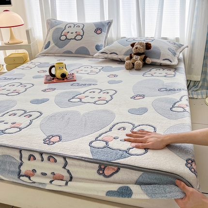 倾慕家纺 2024新款加厚保暖6D立体雪花绒系列-单床笠 波波兔