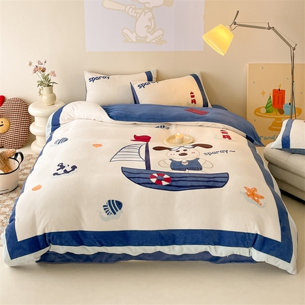 91家纺网 家纺一手货源 找家纺 星座家纺 2025新款大版卡通牛奶绒四件套 船长狗狗