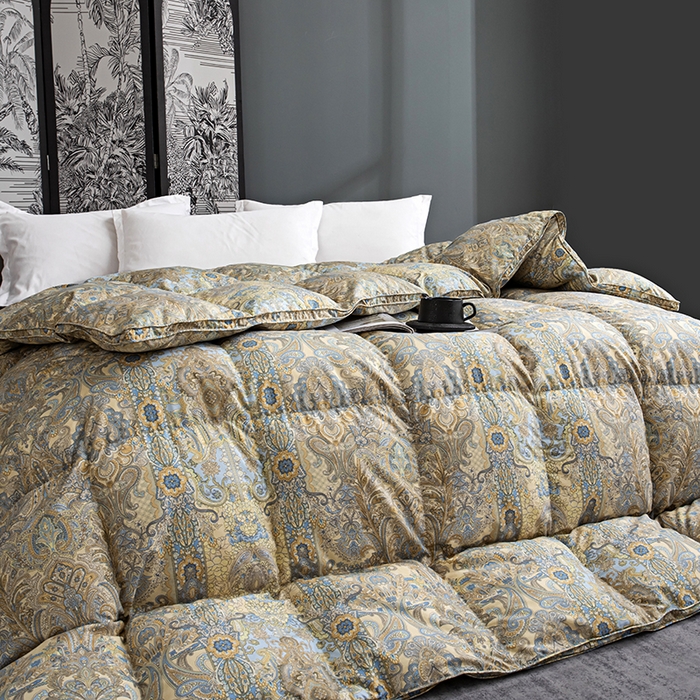 91家纺网 家纺一手货源 找家纺 华盛羽绒被壳 2024新款华盛糯棉印花羽毛被鹅绒被主推款 宫羽