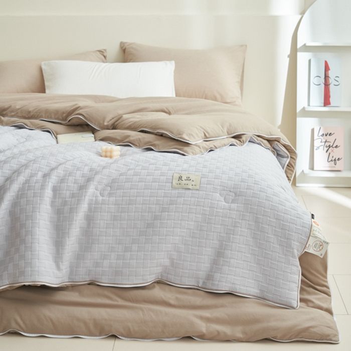 91家纺网 家纺一手货源 找家纺 子由 2024新款b类良品格子母冬被被子被芯 子母被-灰+驼