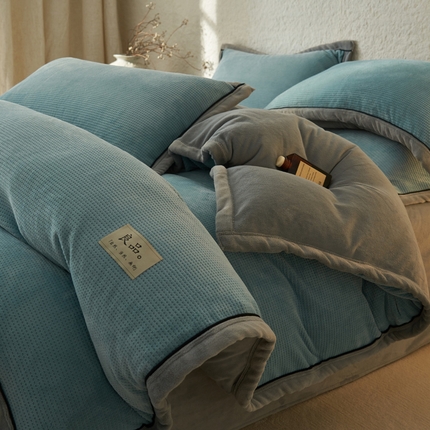 2024新款牛奶绒华夫格可拆洗冬被被子被芯 华夫格可拆洗-宾利蓝