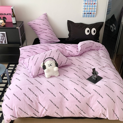 2024新款时尚高级经典轻奢北欧简约加厚200克牛奶绒四件套 绒-百特紫黑
