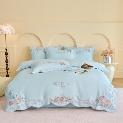 91家纺网 家纺一手货源 找家纺 （总）紫桐 Lila lndus 2025新款50s双股长绒棉居家系列四件套-花间溢彩