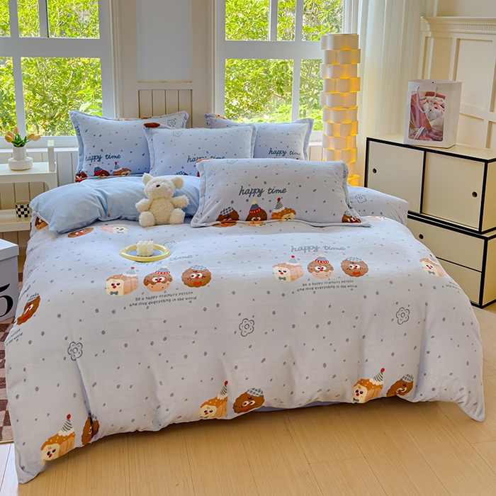 91家纺网 家纺一手货源 找家纺 狂想家 2025新款加厚牛奶绒卡通印花四件套 趣多多