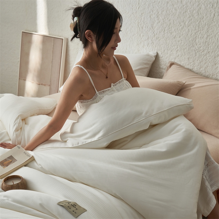 91家纺网 家纺一手货源 找家纺 2024新款b类100%纯棉水洗棉提花大豆纤维冬被 纯棉-条纹华夫格