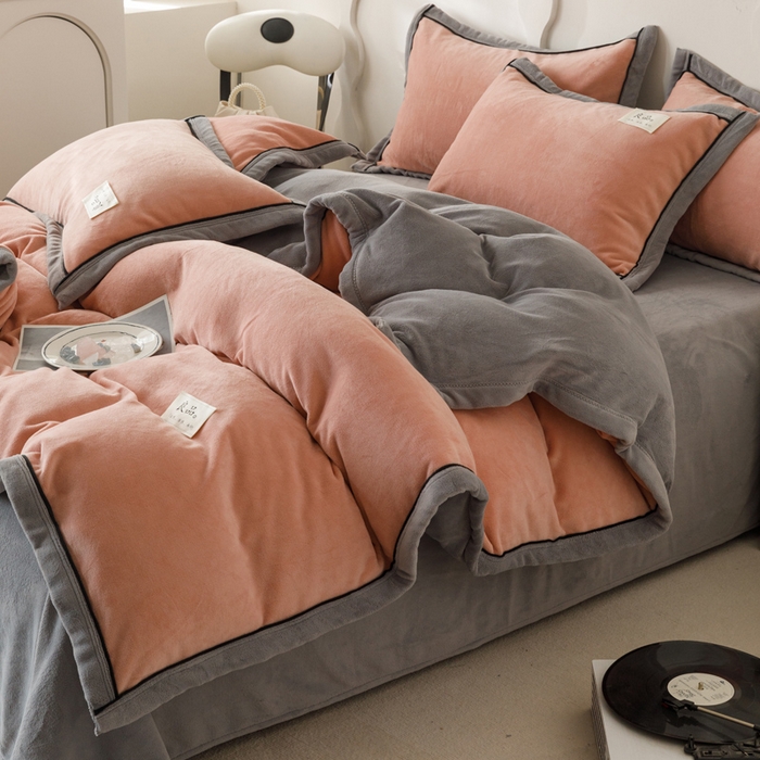 91家纺网 家纺一手货源 找家纺 2024新款牛奶绒双拼可拆洗冬被被子被芯 双拼可拆洗-豆沙+浅灰