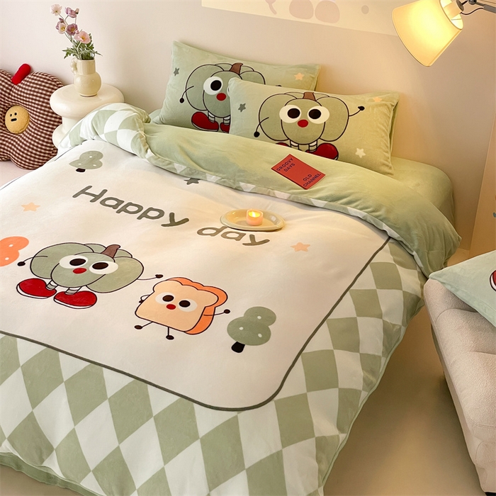 91家纺网 家纺一手货源 找家纺 星座家纺 2025新款大版卡通牛奶绒四件套 南瓜派