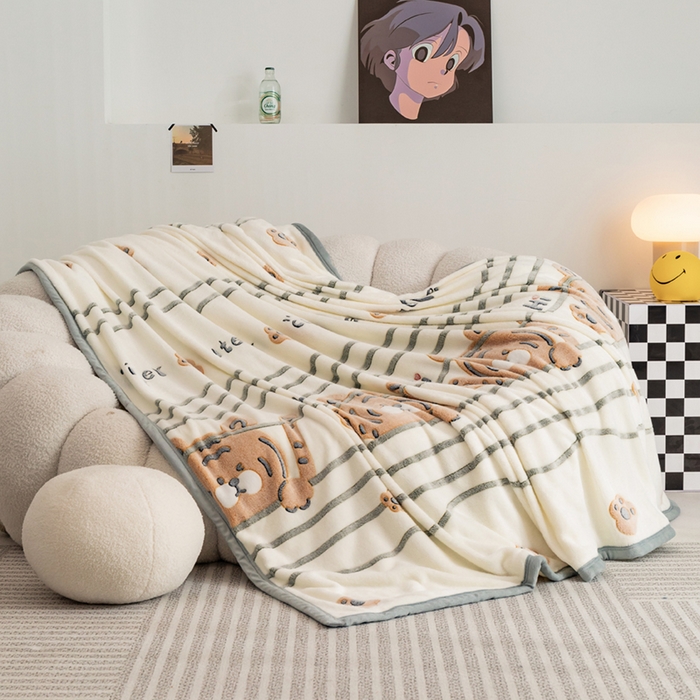 91家纺网 家纺一手货源 找家纺 倾慕家纺 2024新款加厚保暖6D立体雪花绒系列-毛毯 欢乐小虎