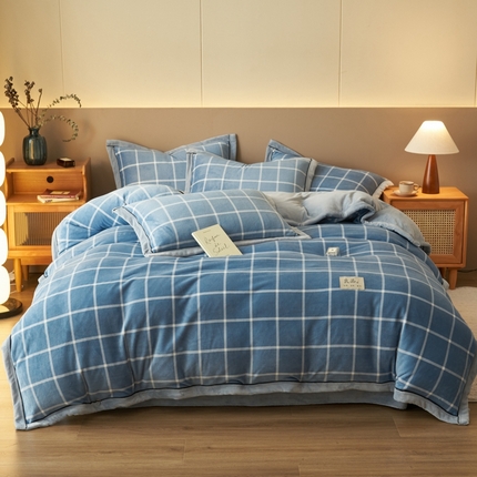 2024新款无印风牛奶绒宽边可拆洗冬被被子被芯 无印风可拆洗冬被-蓝调格
