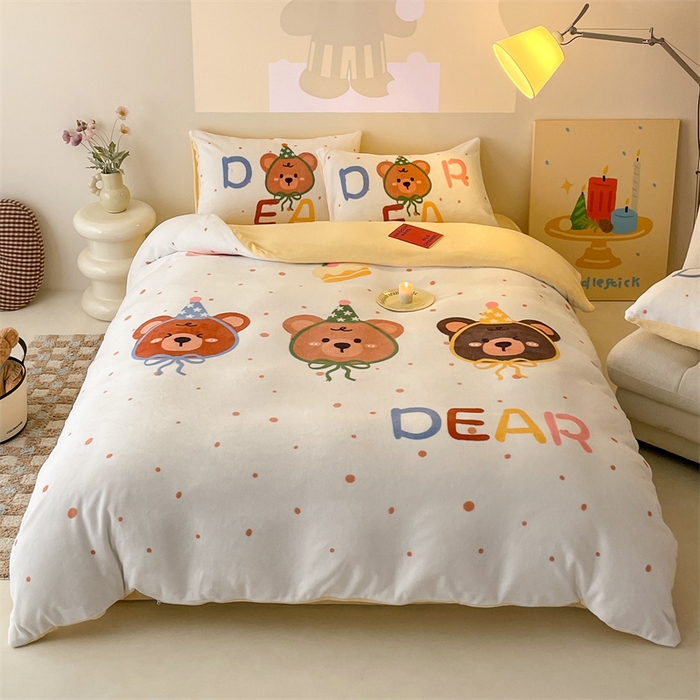 91家纺网 家纺一手货源 找家纺 星座家纺 2025新款大版卡通牛奶绒四件套 点点熊