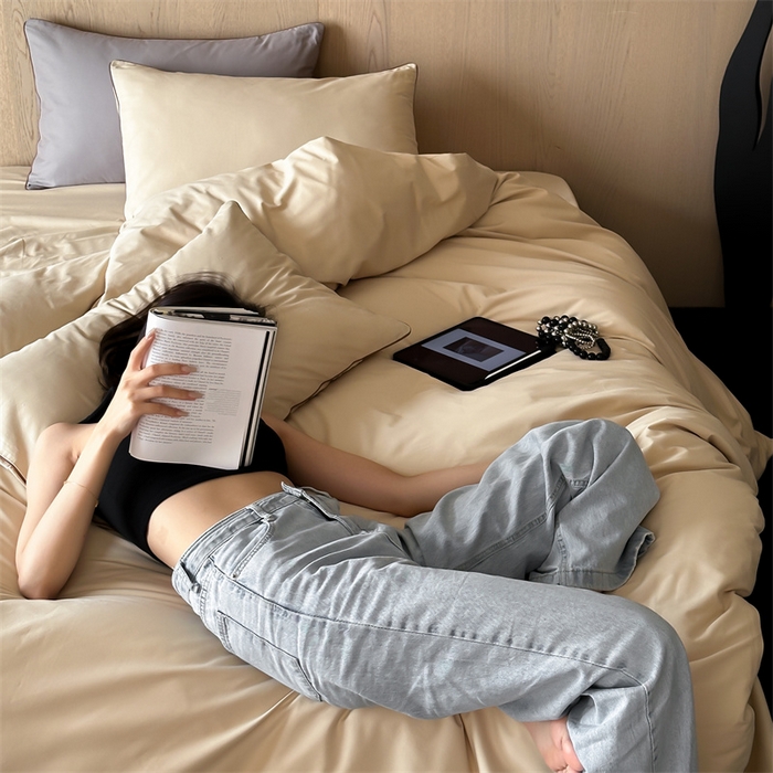 91家纺网 家纺一手货源 找家纺 三味舒屋 2024秋冬美拉德色系50s全棉磨毛四件套-棚拍详情图 曲奇