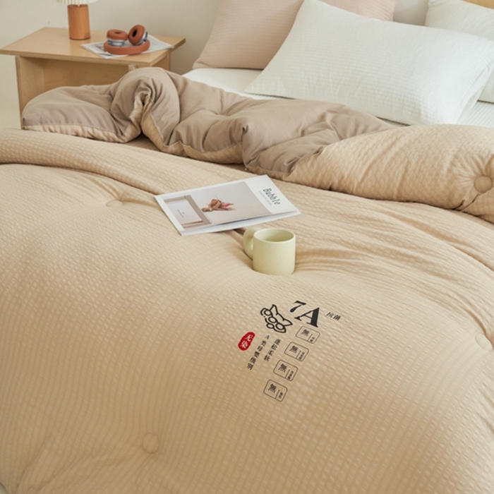 91家纺网 家纺一手货源 找家纺 子由 2024新款b类泡泡格7A抗菌大豆纤维冬被被子被芯 泡泡格-浅咖