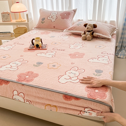 倾慕家纺 2024新款加厚保暖6D立体雪花绒系列-单床笠 活泼小兔