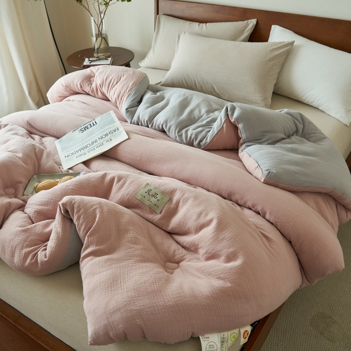 91家纺网 家纺一手货源 找家纺 子由 2024新款双层皱皱纱大豆纤维冬被被子被芯 双层纱-浅豆沙