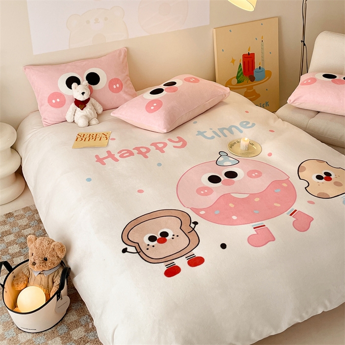 91家纺网 家纺一手货源 找家纺 星座家纺 2025新款大版卡通牛奶绒四件套 甜甜圈