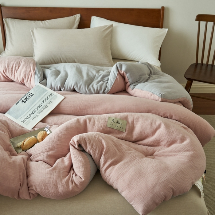 91家纺网 家纺一手货源 找家纺 子由 2024新款双层皱皱纱大豆纤维冬被被子被芯 双层纱-浅豆沙