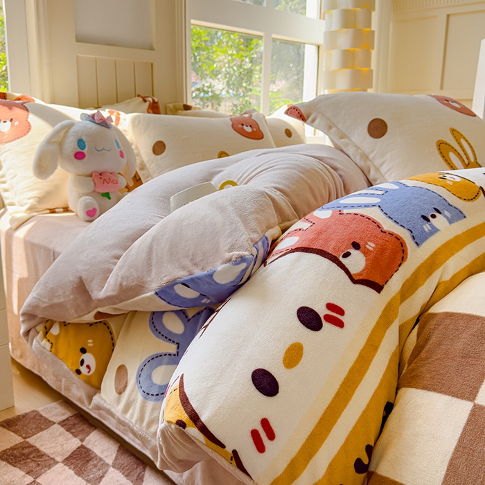 91家纺网 家纺一手货源 找家纺 狂想家 2025新款加厚牛奶绒卡通印花四件套 可爱兔