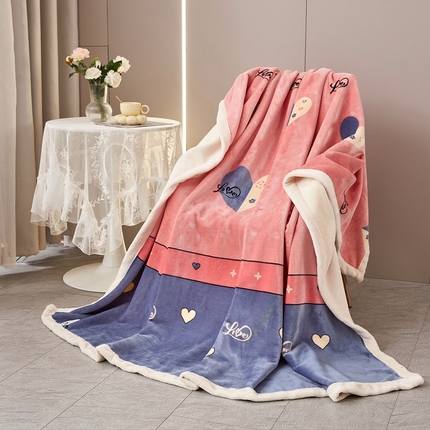 91家纺网 家纺一手货源 找家纺 2025新款A面欧棉绒B面北极绒复合毛毯盖毯毯子 大爱小爱