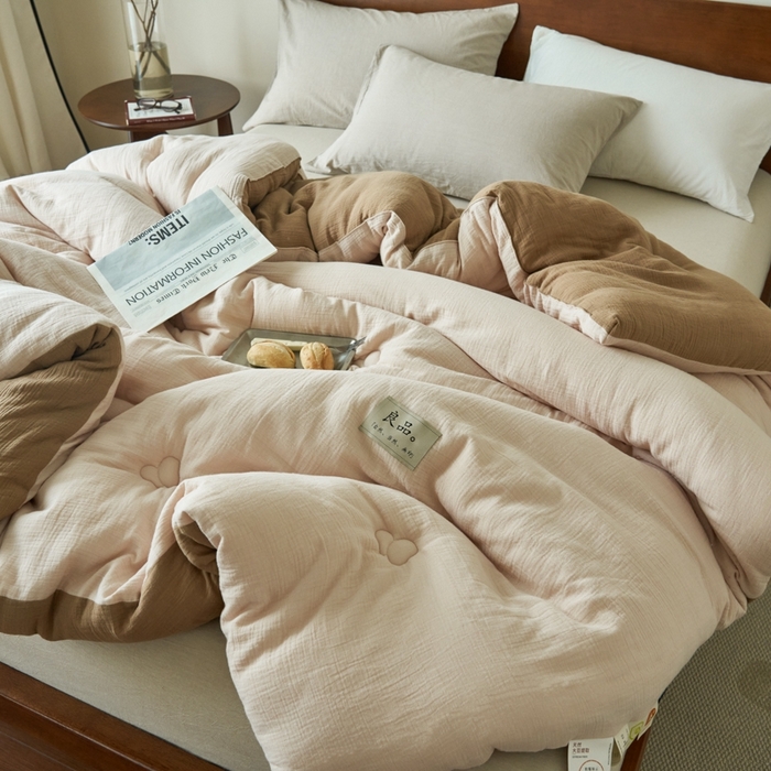 91家纺网 家纺一手货源 找家纺 子由 2024新款双层皱皱纱大豆纤维冬被被子被芯 双层纱-木棉色