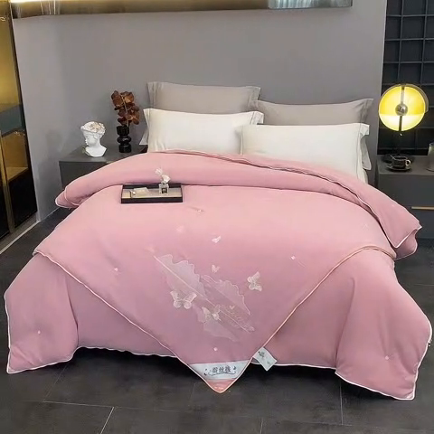 91家纺网 家纺一手货源 找家纺 恒鑫 2025新款全棉绣花桑蚕丝冬被春秋被拉链二合一子母被 香芋紫