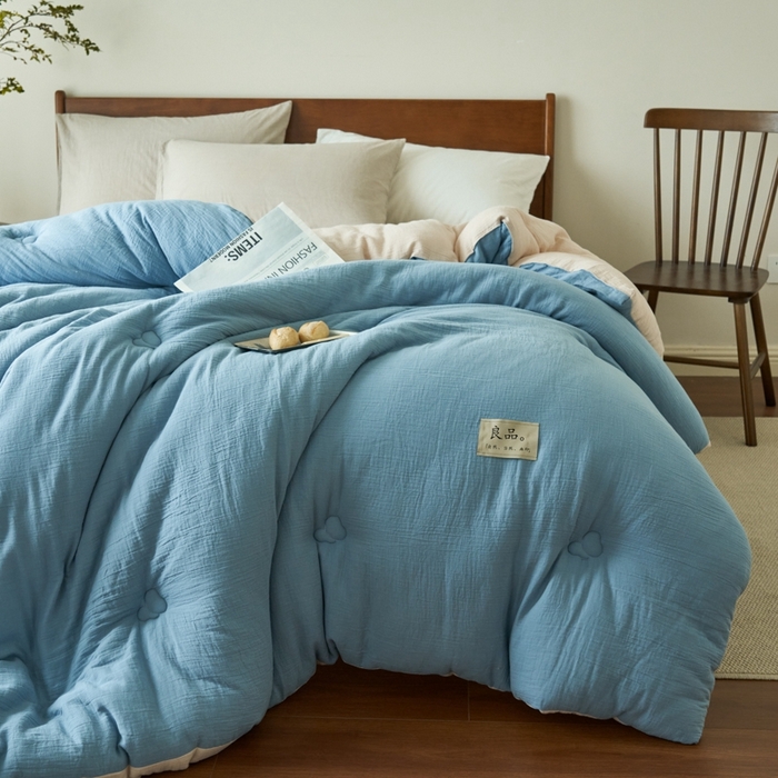 91家纺网 家纺一手货源 找家纺 子由 2024新款双层皱皱纱大豆纤维冬被被子被芯 双层纱-繁星蓝