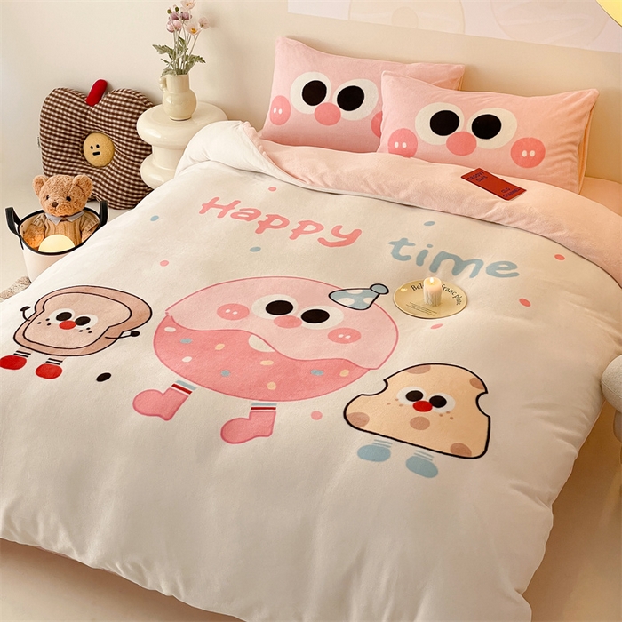 91家纺网 家纺一手货源 找家纺 星座家纺 2025新款大版卡通牛奶绒四件套 甜甜圈