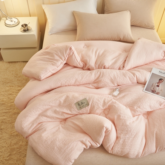 91家纺网 家纺一手货源 找家纺 子由 2024新款b类韩系邹邹格大豆纤维冬被被子被芯 邹邹格-浅粉