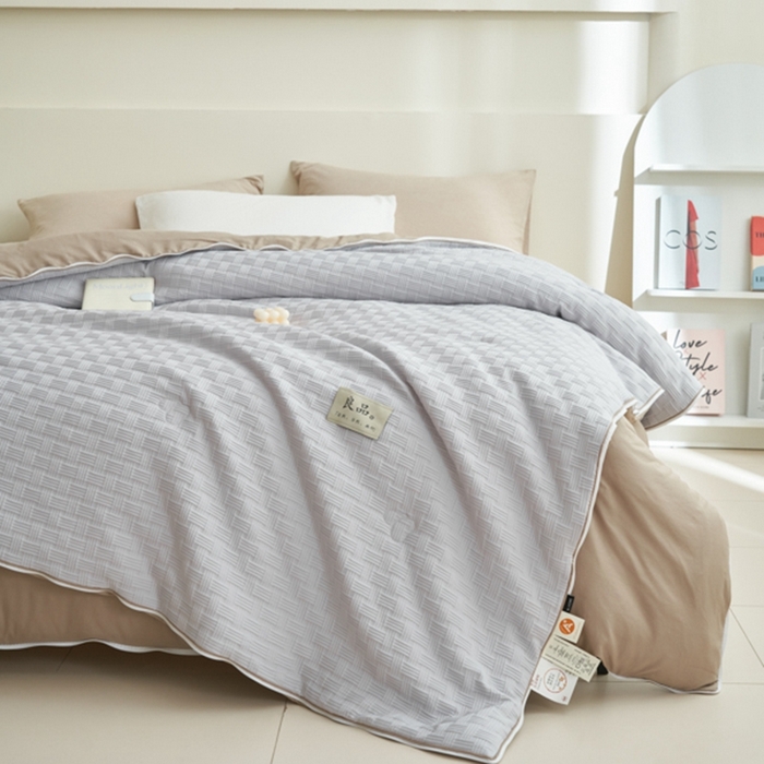 91家纺网 家纺一手货源 找家纺 子由 2024新款b类良品格子母冬被被子被芯 子母被-灰+驼