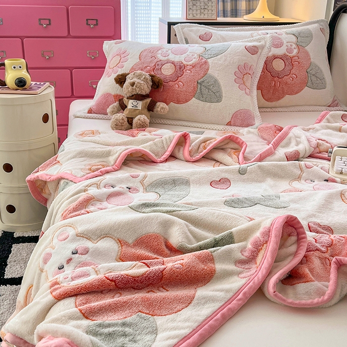 91家纺网 家纺一手货源 找家纺 倾慕家纺 2024新款加厚保暖6D立体雪花绒系列-毛毯 花园