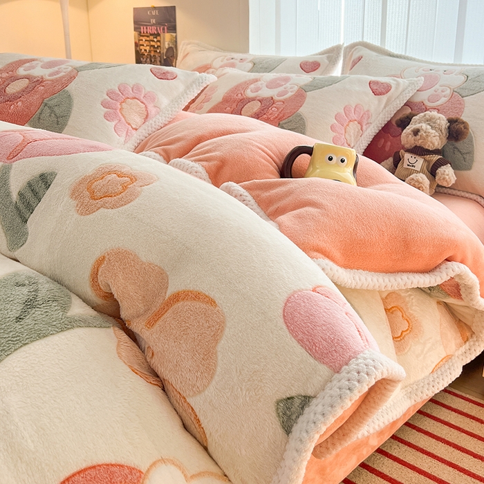 91家纺网 家纺一手货源 找家纺 倾慕家纺 2024新款加厚保暖6D立体雪花绒系列-单枕套 花园