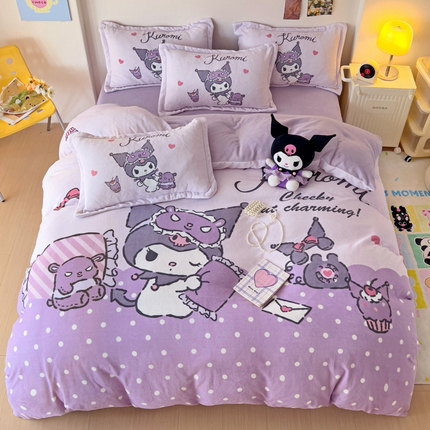 91家纺网 家纺一手货源 找家纺 （总）KT猫直营店 2024新款三丽鸥库洛米大版牛奶绒四件套