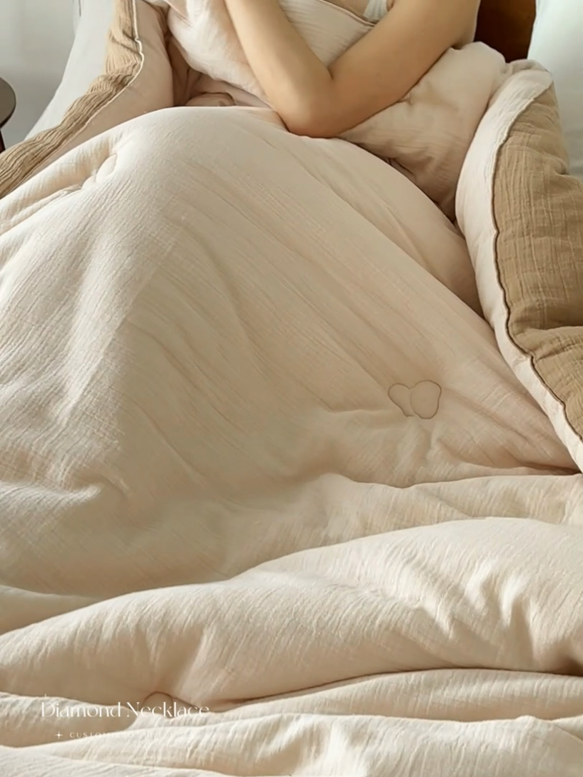 91家纺网 家纺一手货源 找家纺 子由 2024新款双层皱皱纱大豆纤维冬被被子被芯 双层纱-木棉色