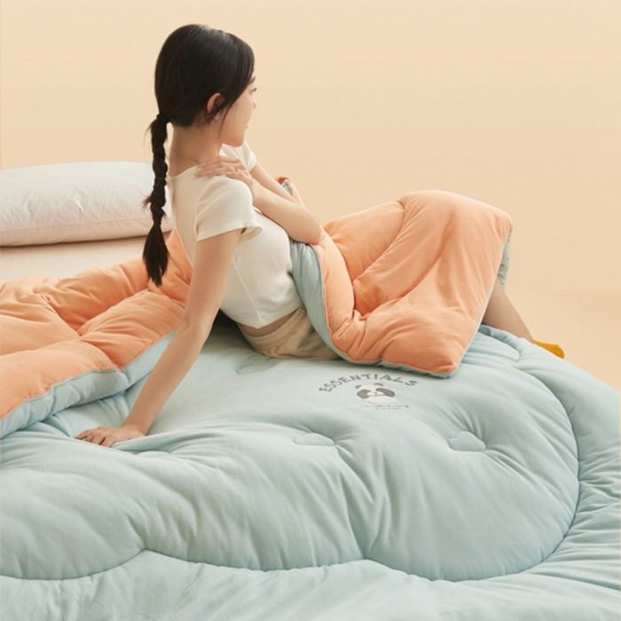 91家纺网 家纺一手货源 找家纺 2024新款b类针织德绒猫猫大豆冬被被子被芯 猫猫被-浅绿