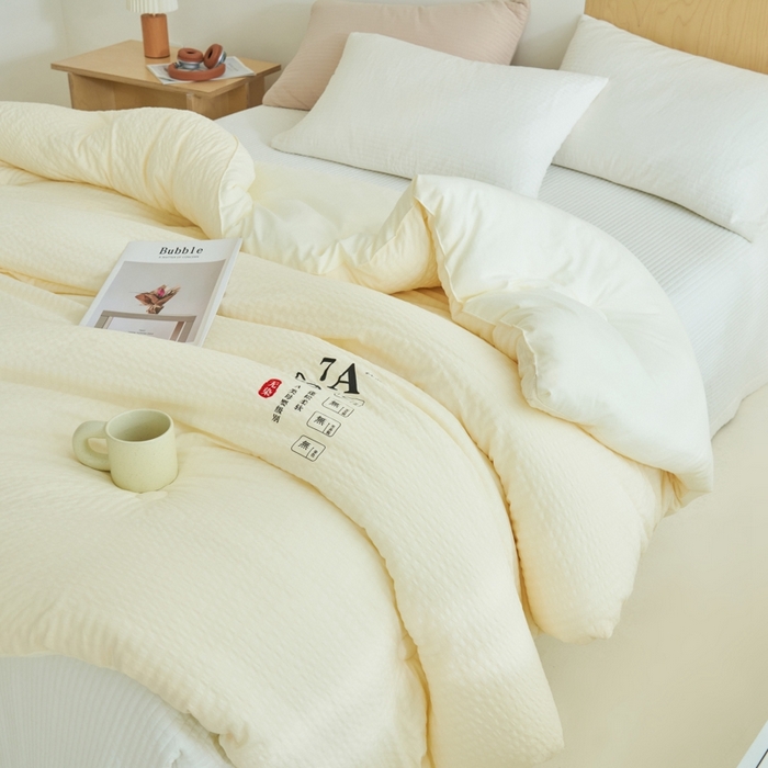 91家纺网 家纺一手货源 找家纺 子由 2024新款b类泡泡格7A抗菌大豆纤维冬被被子被芯 泡泡格-奶昔白