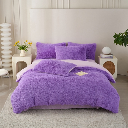 91家纺网 家纺一手货源 找家纺 （总）品尚嘉家纺2025新款纯色水貂绒四件套长毛绒保暖套件