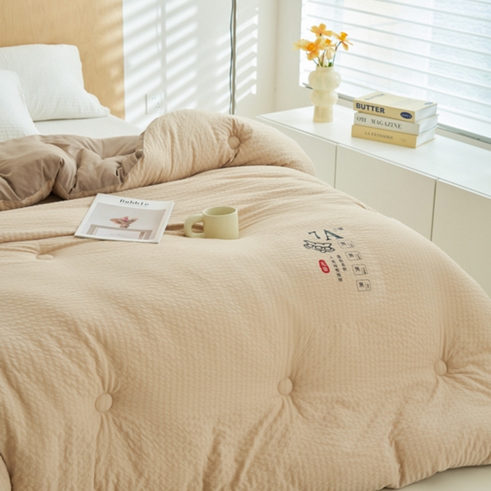 91家纺网 家纺一手货源 找家纺 子由 2024新款b类泡泡格7A抗菌大豆纤维冬被被子被芯 泡泡格-浅咖