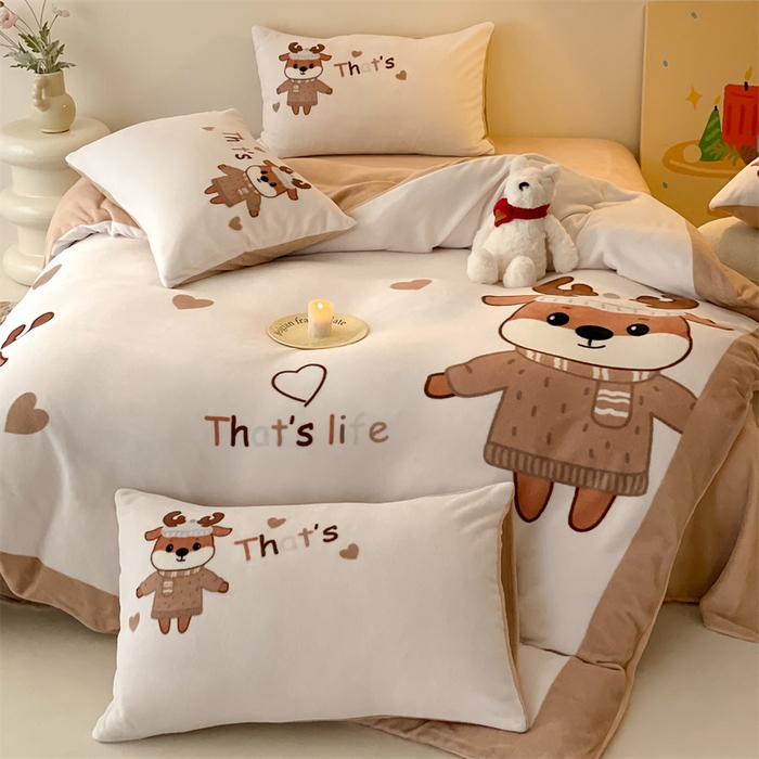 91家纺网 家纺一手货源 找家纺 星座家纺 2025新款大版卡通牛奶绒四件套 圣诞小鹿