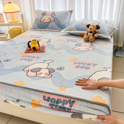 倾慕家纺 2024新款加厚保暖6D立体雪花绒系列-单床笠 时光小狗