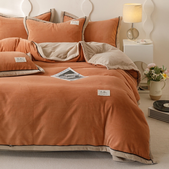 91家纺网 家纺一手货源 找家纺 2024新款牛奶绒双拼可拆洗冬被被子被芯 双拼可拆洗-焦糖+米驼