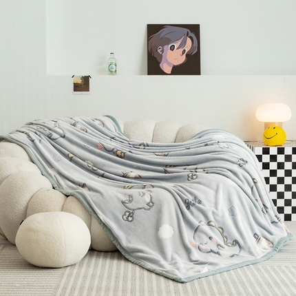 倾慕家纺 2024新款加厚保暖6D立体雪花绒系列-毛毯 奶茶小龙-灰