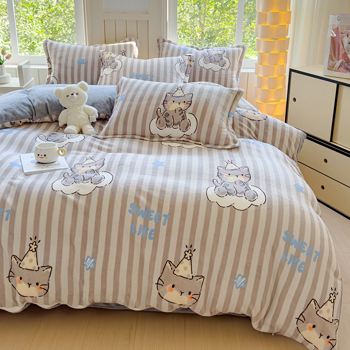 91家纺网 家纺一手货源 找家纺 狂想家 2025新款加厚牛奶绒卡通印花四件套 甜美KT